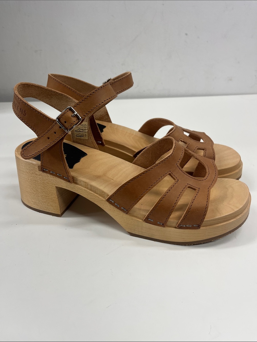 New Swedish Hasbeens Brown Leather Clog Sandal EU 41 US 11